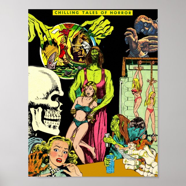 Poster Skeleton Monsters Witch Alterou a Colagem do Horro (Frente)