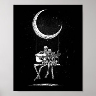 Poster Skeleton Moon E Camisetas - Rock And Roll Concert