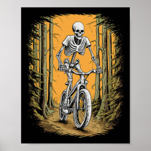 Poster Skeleton Mountain Bike Cyclist Skeleton Halloween