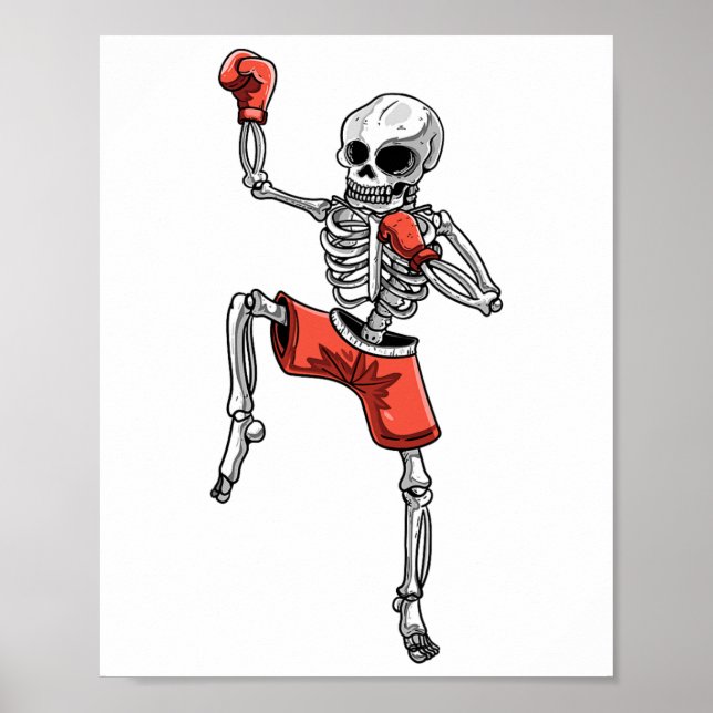Poster Skeleton Muay Thai Halloween Kickboxing Mma Fighte (Frente)