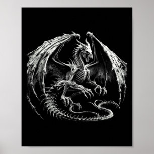 Poster Skeleton Mythic Dragon Brething Fantasy Ha