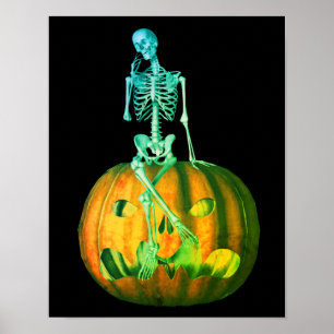 Poster Skeleton On Jack O Lanterna Pumpkin