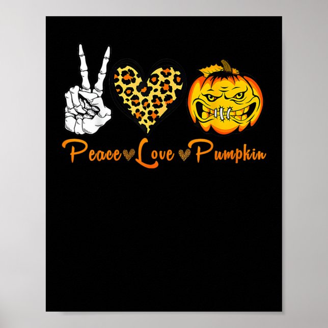 Poster Skeleton Peace Leopard Love Scary Pumpkin Hallowee (Frente)