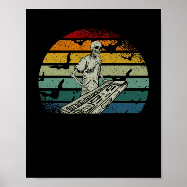 Poster Skeleton Piano Tocando Música de Lua Halloween (Frente)