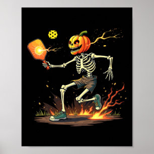 Poster Skeleton Pickleball Halloween Spooky Esporte