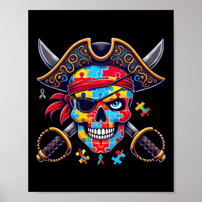 Poster Skeleton Pirate Skull Halloween Mens Mulheres Cria (Frente)
