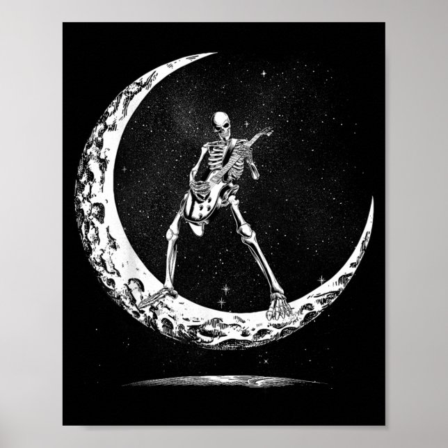 Poster Skeleton Playing Guitar Rock And Roll Band For Men (Frente)