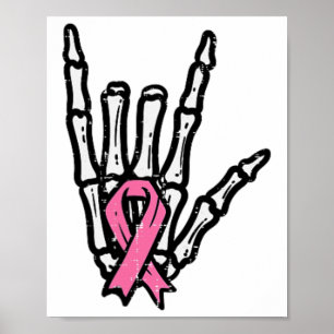 Poster Skeleton Punk Rock Rocker Pink - Cancer de Mama Ro