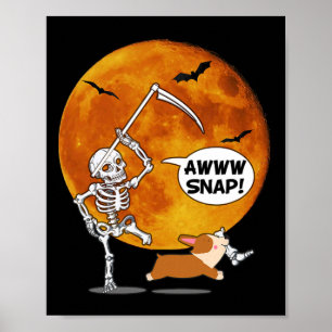 Poster Skeleton Quebrou Perna Halloween Corgi Reaper Scyt