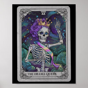 Poster Skeleton Queen Tarot Card Gothic Witchy Halloween