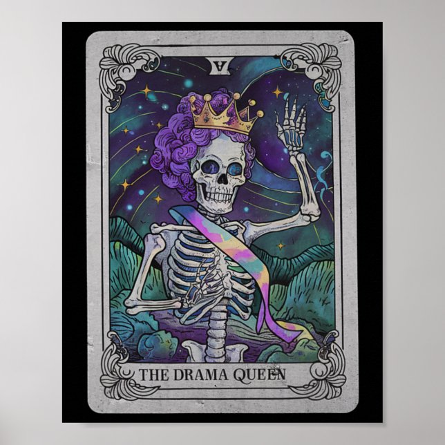 Poster Skeleton Queen Tarot Card Gothic Witchy Halloween (Frente)