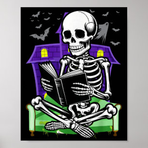 Poster Skeleton Reading Book Lover Bookworms Readers Hal