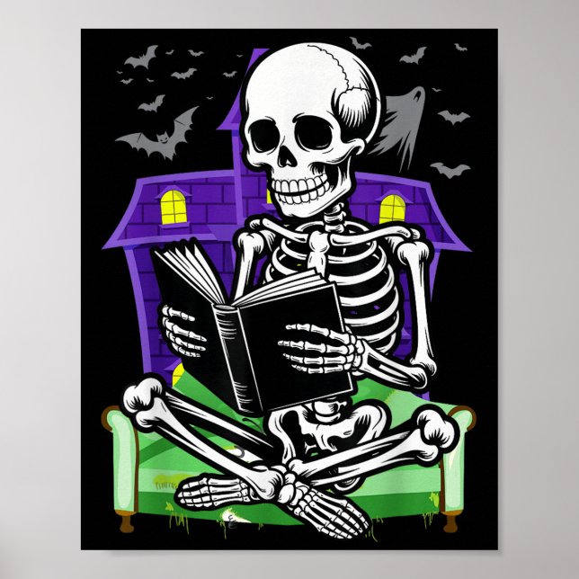 Poster Skeleton Reading Book Lover Bookworms Readers Hal (Frente)