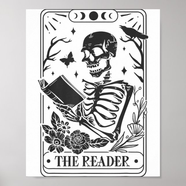 Poster Skeleton Reading Book Lover Funny The Reader Tarot (Frente)
