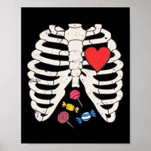 Poster Skeleton Rib Cage Candy Heart Engraçado Xray Hallo