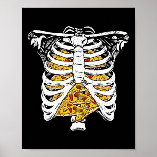 Poster Skeleton Rib Cage com Pizzas Feliz Dia das Bruxas