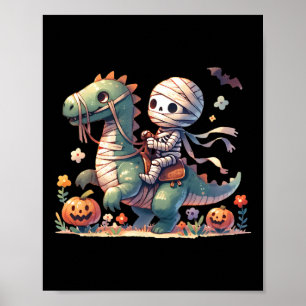 Poster Skeleton Riding Dragon Halloween Pumpkin Theme Kid