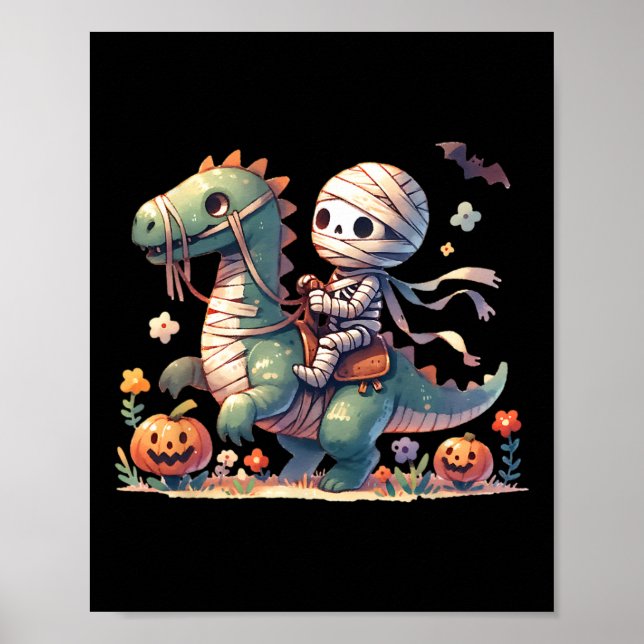 Poster Skeleton Riding Dragon Halloween Pumpkin Theme Kid (Frente)