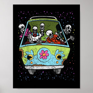 Poster Skeleton Riding Hippie Van Halloween Costume Retro