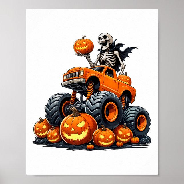 Poster Skeleton Riding Monster Truck Halloween Pumpkin Ki (Frente)