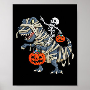 Poster Skeleton Riding Mummy T Rex Halloween Meninas K