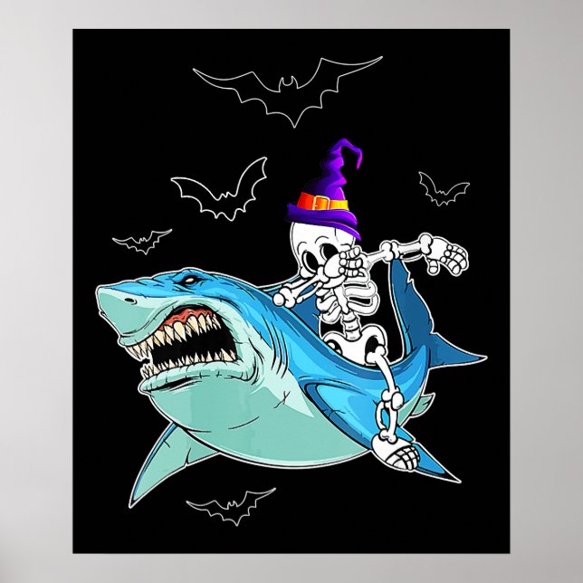Poster Skeleton Riding Shark Engraçado - Presente maluco  (Frente)