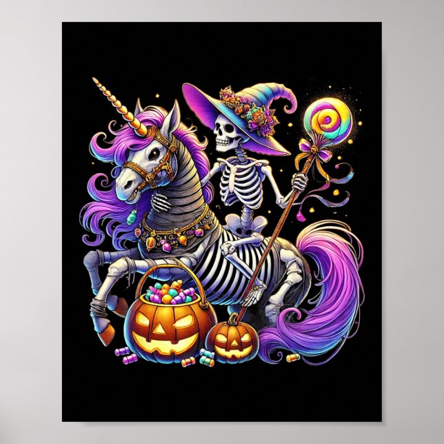 Poster Skeleton Riding Skeleton Unicorn Halloween Costume (Frente)