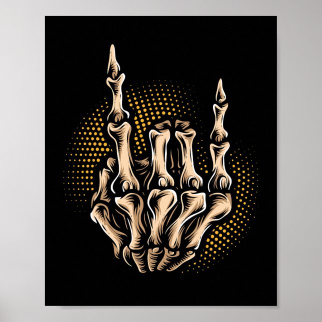 Poster Skeleton Rock Hand Sign Halloween Music Lover 209 (Frente)
