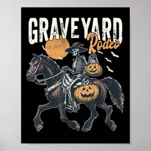 Poster Skeleton Rodeo Pumpkin Halloween, cowboy Ocidental