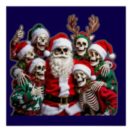 Pôster Skeleton Santa Christmas Group Photo – Festive 3D 