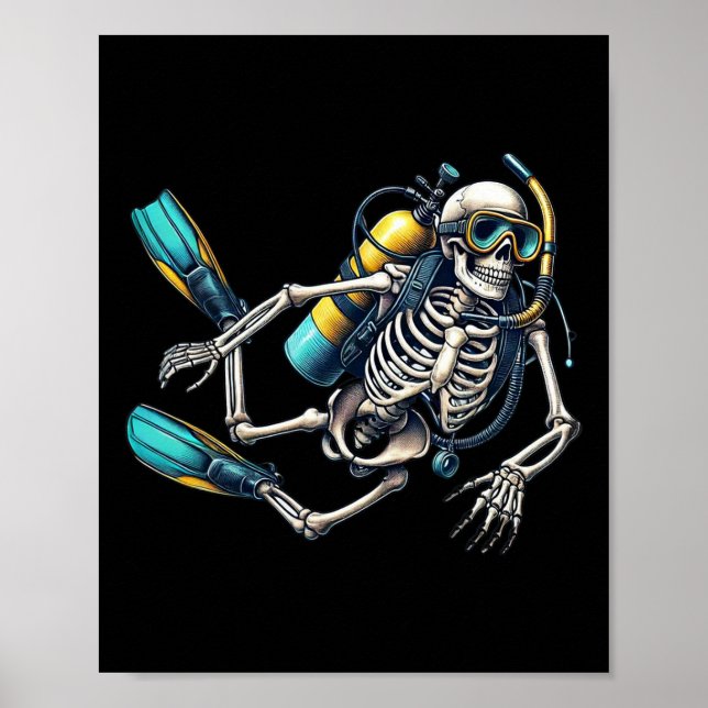 Poster Skeleton Scu Mergulhando Halloween Skeleton Scu Di (Frente)