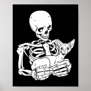 Poster Skeleton Segurando Dia de as Bruxas engraçado Gato