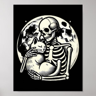 Poster Skeleton Segurando Gato Malandro Halloween Gótico