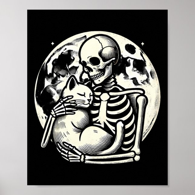 Poster Skeleton Segurando Gato Malandro Halloween Gótico (Frente)