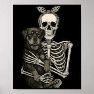 Poster Skeleton Segurando Rottweiler Cachorro Engraçado M