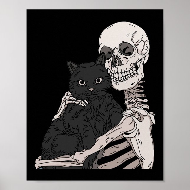 Poster Skeleton Segurando Um Gato Preguiçoso De Halloween (Frente)