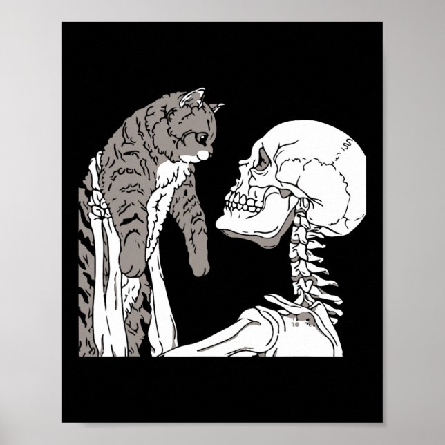 Poster Skeleton Segurando Um Gato Preguiçoso De Halloween (Frente)