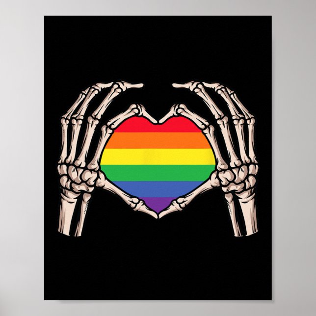 Poster Skeleton Sinal de Coração Mão Retro Halloween Chuv (Frente)