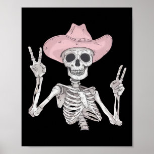 Poster Skeleton Sinal de Paz Cowboy Hat Western Mexicano