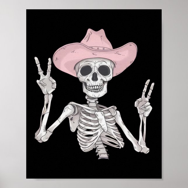 Poster Skeleton Sinal de Paz Cowboy Hat Western Mexicano  (Frente)