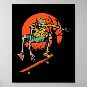 Poster Skeleton Skater No Dia Das Bruxas Com Skateboard
