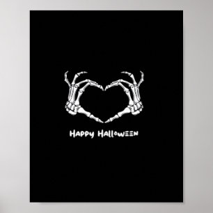 Poster Skeleton Skeleton Coração da Mão com "Feliz Hallow