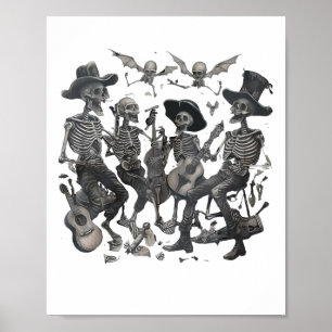 Poster Skeleton Skull Dancing Singing Rock Music Ba