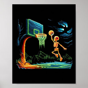 Poster Skeleton Slam Dunk Hoop Sketll Halloween Boys