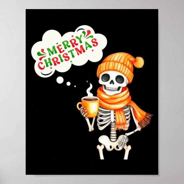Poster Skeleton Speak Merry Christmas Waer F And Hold Cof (Frente)