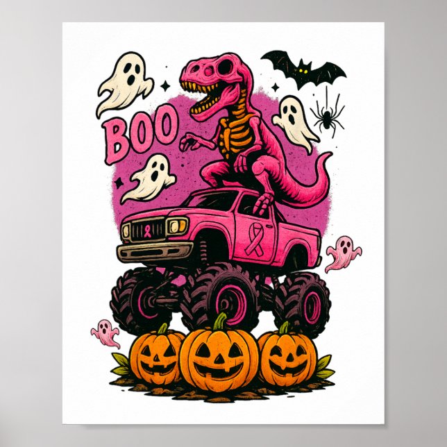 Poster Skeleton T Rex Dinossaur Monster Truck Pumpkin Bre (Frente)