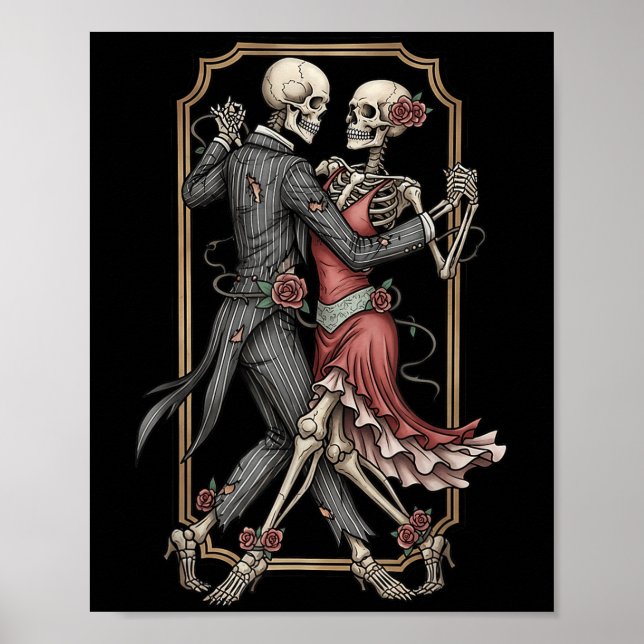 Poster Skeleton Tango Halloween Costume Spooky Dancers Da (Frente)