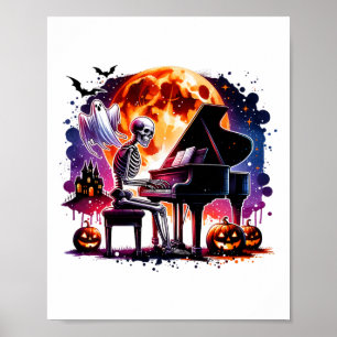 Poster Skeleton Tocando Piano Com Fantasma Creepta Hallow