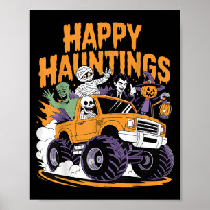 Poster Skeleton Zombie Vampire Monster Truck Halloween Te