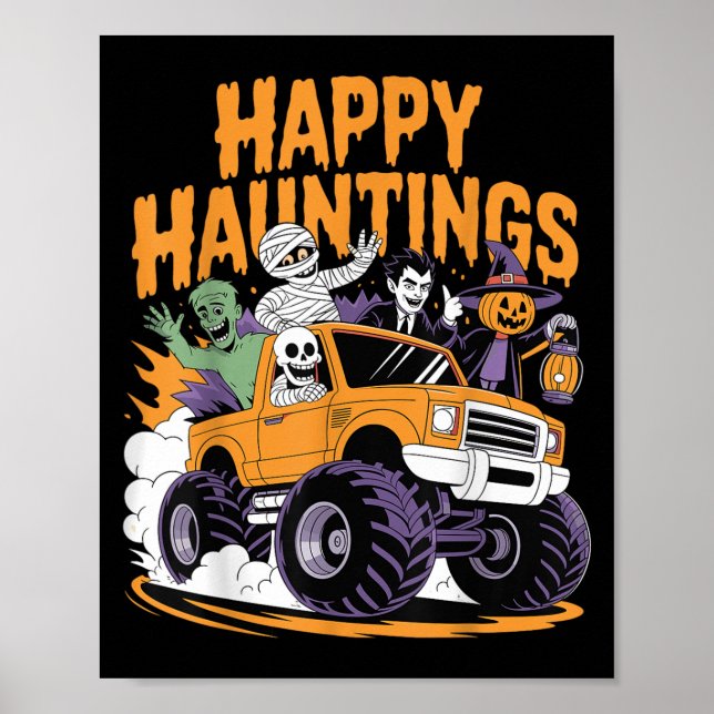 Poster Skeleton Zombie Vampire Monster Truck Halloween Te (Frente)